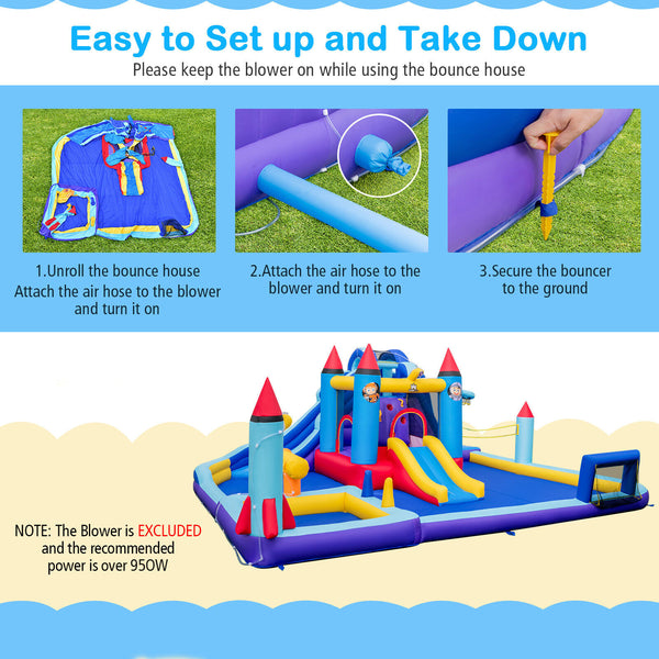 Rocket Theme Inflatable Water Slide Park - Heavy-Duty for Kids with Blower