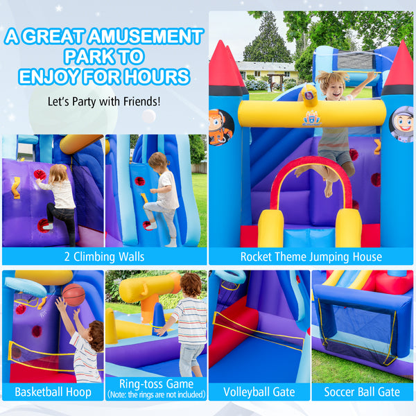 Rocket Theme Inflatable Water Slide Park - Heavy-Duty for Kids with Blower