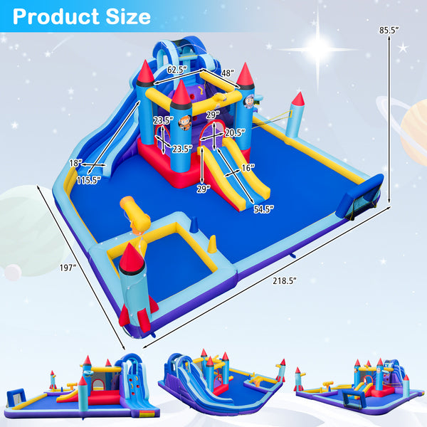 Rocket Theme Inflatable Water Slide Park - Heavy-Duty for Kids with Blower