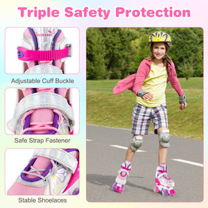 Roller Skates for Teens 4 Sizes Adjustable with Light-up Wheels for Boys Girls Ages 13+