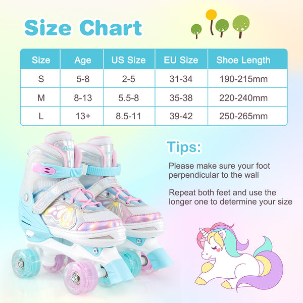 Roller Skates for Teens 4 Sizes Adjustable with Light-up Wheels for Boys Girls Ages 13+