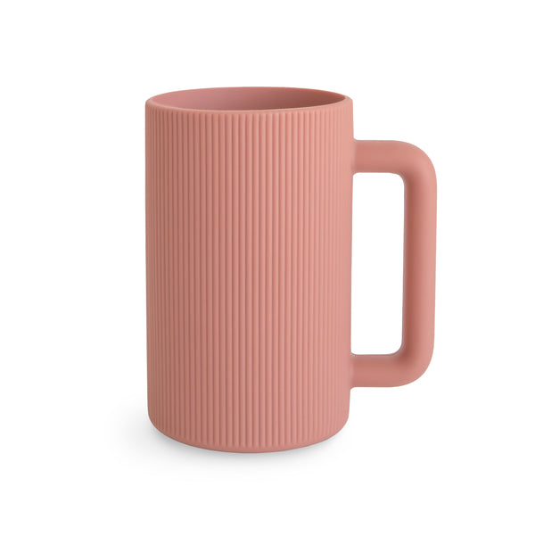 Colorful bath rinse cup for babies, angled view showcasing its ergonomic design and easy grip for bath time fun.