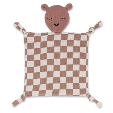 100% Muslin Lovey in Rosewood Checker pattern, perfect for soothing and snuggling your baby.