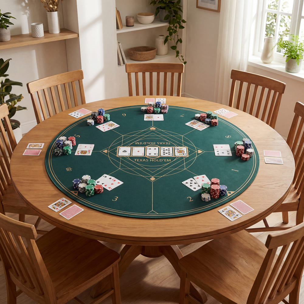 Round Poker Mat for Texas Hold'em 40 inch Portable Foldable Anti-Slip Rubber Base Table Layout-Green