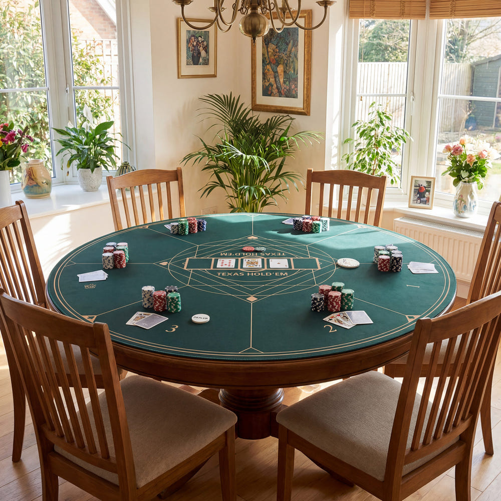 Round Poker Mat for Texas Hold'em 55 inch Portable Foldable Anti-Slip Rubber Base Table Layout-Green