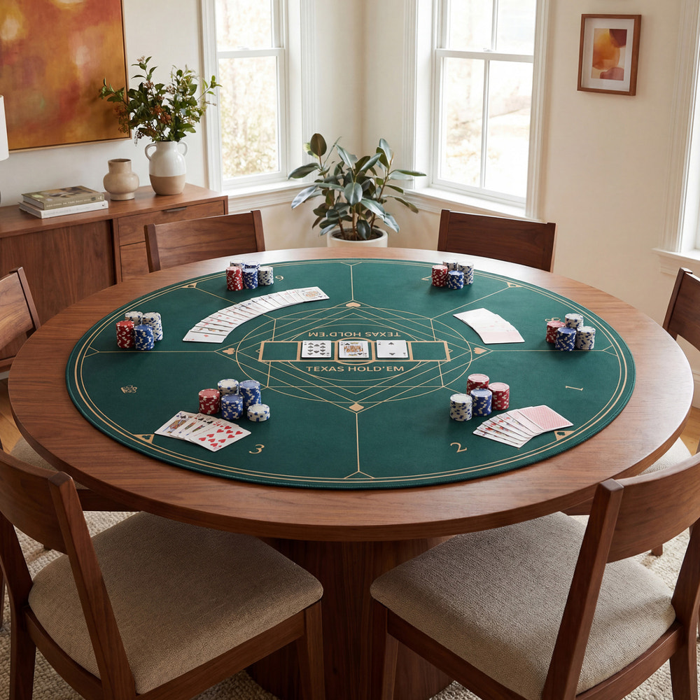 Round Poker Mat for Texas Hold'em 47" with Carrying Bag for 8-Player-Green