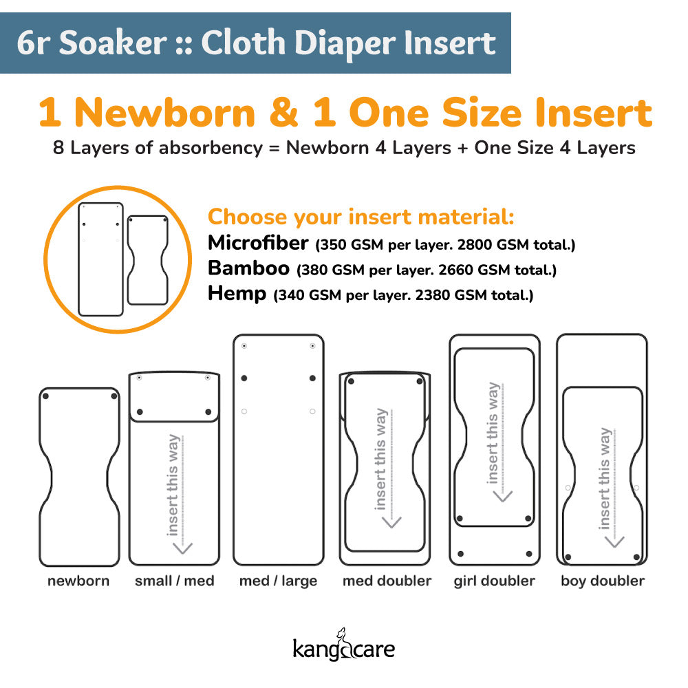 6r Soaker Insert Set | Bamboo Cotton Fleece - 7 Layer Everyday Absorbency