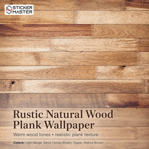 Rustic Natural Wood Plank Wallpaper / Cozy Realistic Wood Wall Mural by Sticker Master