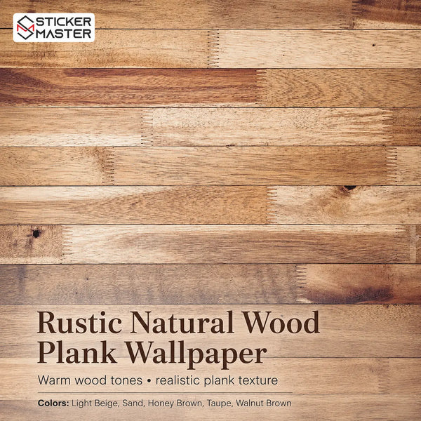 Rustic Natural Wood Plank Wallpaper / Cozy Realistic Wood Wall Mural by Sticker Master