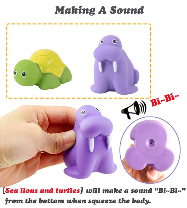 Bath Toy Set 6 Floating Animals + Net