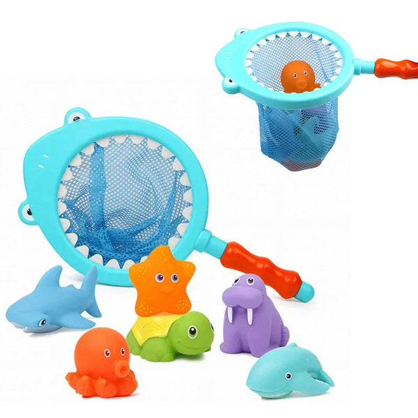 Bath Toy Set 6 Floating Animals + Net