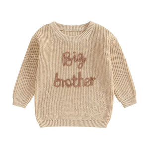 Toddler boys' long sleeve sweater with big brother embroidery, loose knitwear, perfect for baby and toddler outfits.