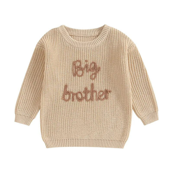Toddler boys' long sleeve sweater with big brother embroidery, loose knitwear, perfect for baby and toddler outfits.