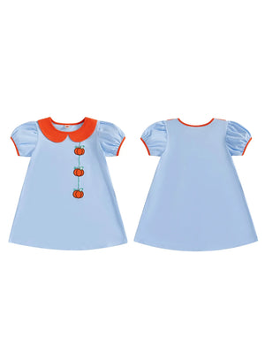 Toddler Kids Girl Halloween Dress Short Sleeve Round Neck Pumpkin Embroidery Dress Kid A-Line Dress