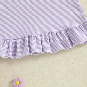 Baby Toddler Kids Girl Halloween Striped Dress Pumpkin Black Cat Embroidered Short Sleeve Ruffled Dress Cute Fall Clothes