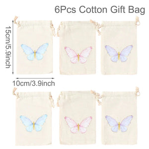 Set of 6 cotton canvas bags with multi-variant animals