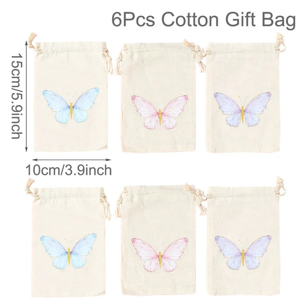 Set of 6 cotton canvas bags with multi-variant animals
