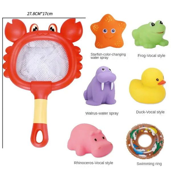 Bath Toy Fishing Net with 6 floating animal toys