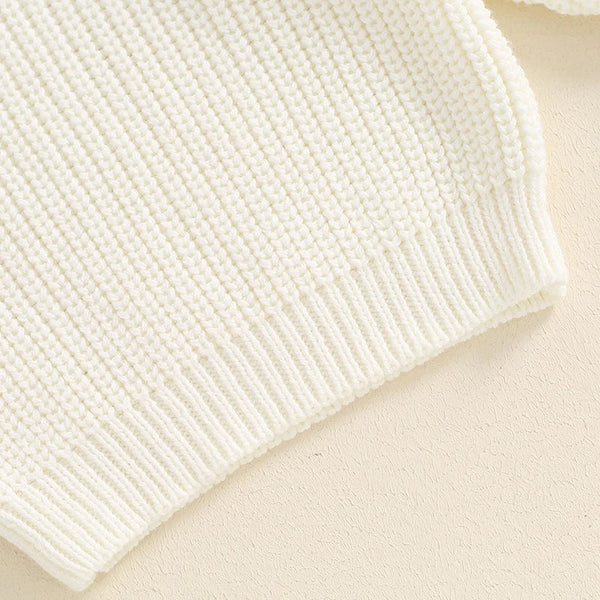 Baby girl birthday sweater with floral embroidery, warm long sleeve pullover for infants, stylish knitwear top.