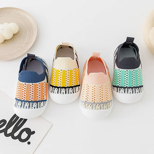 Pink striped baby first walkers, perfect for tiny feet, shown from angle 3. Ideal for early walking adventures.