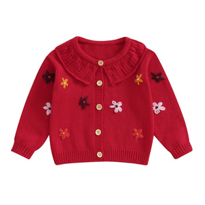 Baby Toddler Girls Cardigan Sweater 3D Flower Design Button Down Long Sleeve Knitted Top