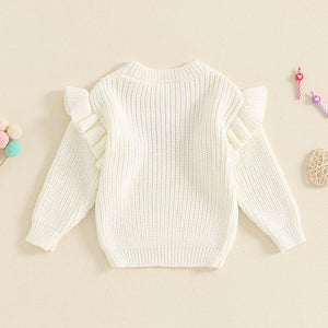 Baby girl birthday sweater with floral embroidery, long sleeve knitted pullover for infants, stylish and warm outfit.
