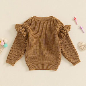 Baby girl birthday sweater with floral embroidery, long sleeve knitted pullover for infants, warm casual outfit.
