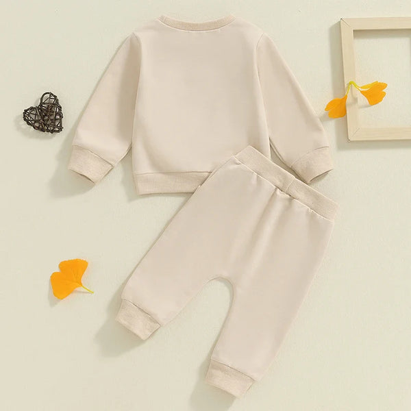 Baby Toddler Boys Girls MINI Set Letter Print Long Sleeve Round Neck Top Pockets Long Pants Outfit