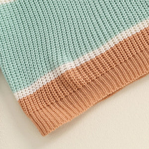 Baby Toddler Boys Girls Sweater Casual Contrast Color Stripes Warm Knitted Long Sleeve Pullover Top