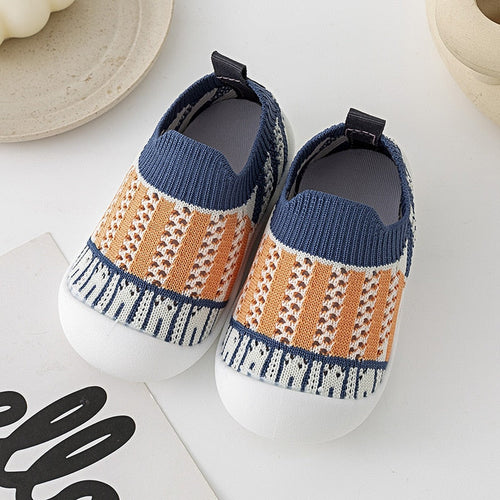 Blue striped baby first walkers, perfect for little ones taking their first steps. Shoes & booties for toddlers.