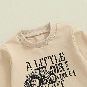 Baby Toddler Boys 2Pcs A Little Dirt Never Hurt/ Just One More Tractor I Promise Fall Outfit Letter Tractor Print Long Sleeve Top and Long Pants Set