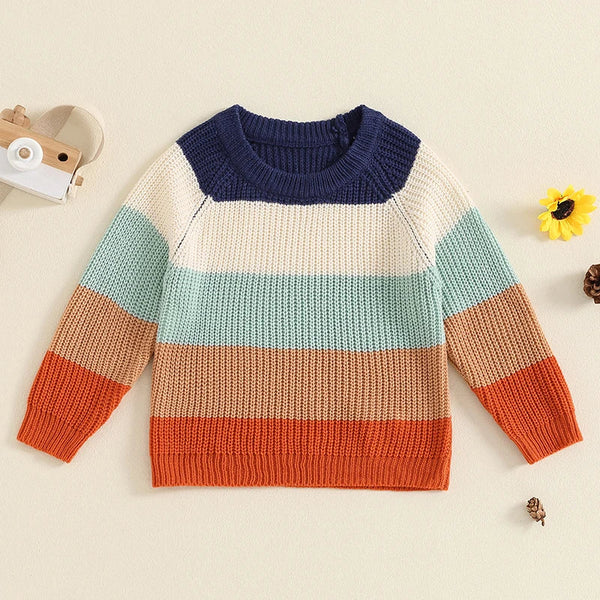 Baby Toddler Boys Girls Sweater Casual Contrast Color Stripes Warm Knitted Long Sleeve Pullover Top