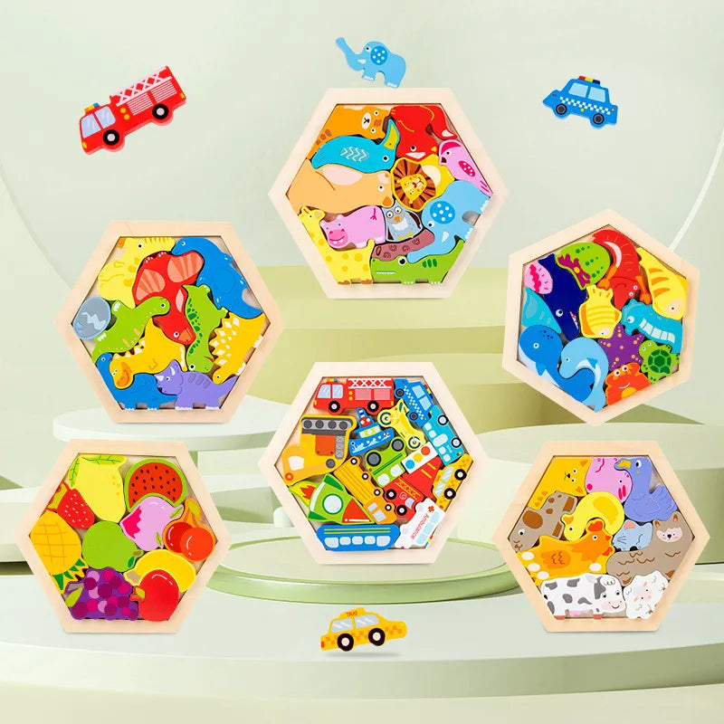 Wooden Toy Hexagonal Tangram for Children Multivariant