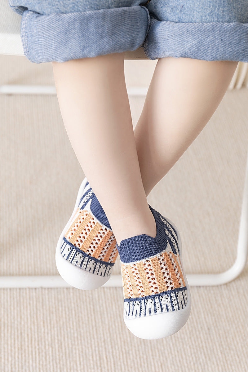Blue striped baby first walkers, perfect for little ones taking their first steps. Shoes & booties for toddlers.
