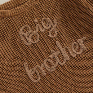 Toddler boys' cotton sweater with letter embroidery, loose knit pullover, perfect for big brothers.
