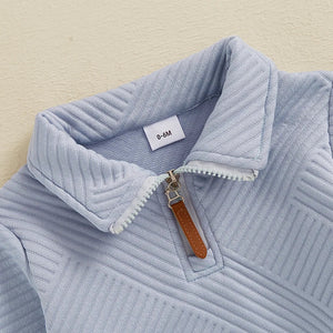 Baby Toddler Boys 2Pcs Autumn Outfit Set Long Sleeve Lapel Half Zip Up Pullover Solid Color Pants Set