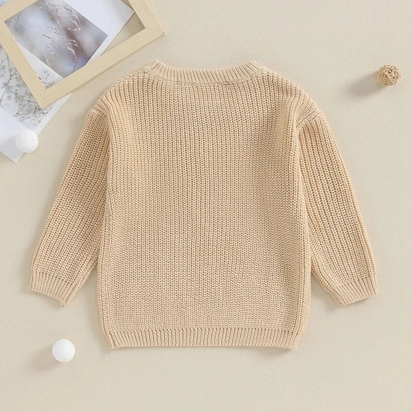 Toddler boys' cotton sweater with "Big Brother" embroidery, long sleeve, loose knitwear, stylish and comfy.