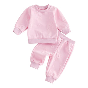Baby Toddler Boys Girls 2Pcs Jogger Set Bear Pattern Long Sleeve Crewneck Top Long Pants Fall Outfit