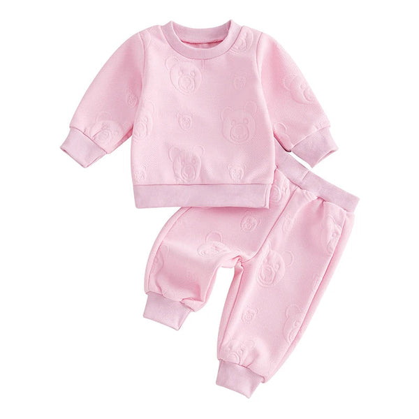 Baby Toddler Boys Girls 2Pcs Jogger Set Bear Pattern Long Sleeve Crewneck Top Long Pants Fall Outfit