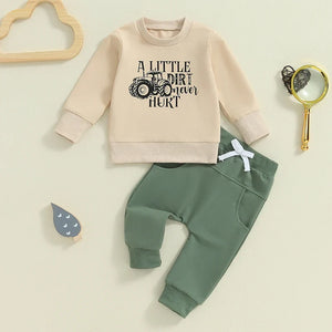 Baby Toddler Boys 2Pcs A Little Dirt Never Hurt/ Just One More Tractor I Promise Fall Outfit Letter Tractor Print Long Sleeve Top and Long Pants Set