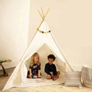 Kids tent playhouse wigwam for toddlers, portable teepee for playroom fun, angle view showcasing design and colors.