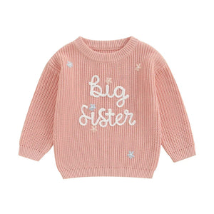 Toddler Kids Girl Big Sister Sweater Cute Long Sleeve Letter Embroidery Knit Pullover Loose Top