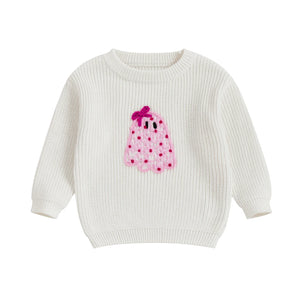 Baby Toddler Kids Girl Halloween Sweater Long Sleeve Round Neck Ghost Flower Embroidery Knit Pullover Top