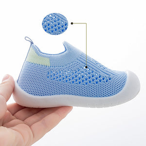 Blue baby first walkers from angle 3, perfect for little feet taking their first steps.