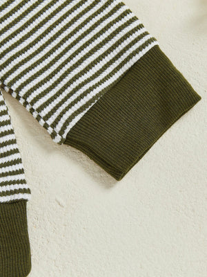 Baby Toddler Boys 2Pcs Long Sleeve Embroidery Duck Top with Striped Pants Infant Clothes Set