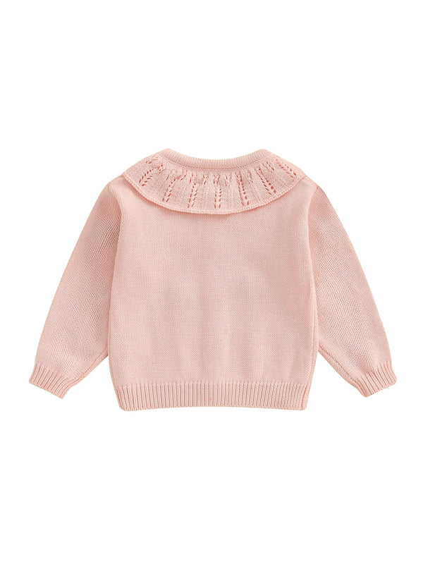 Baby Toddler Girls Cardigan Sweater 3D Flower Design Button Down Long Sleeve Knitted Top