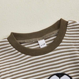 Baby Toddler Boys 2Pcs Fall Outfit Rugby Embroidery Striped Long Sleeve Top and Elastic Pants Clothes Set