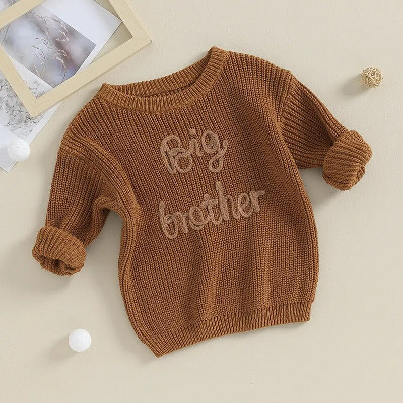Big Brother embroidered sweater for toddlers, long sleeve cotton pullover, loose knitwear top for boys.