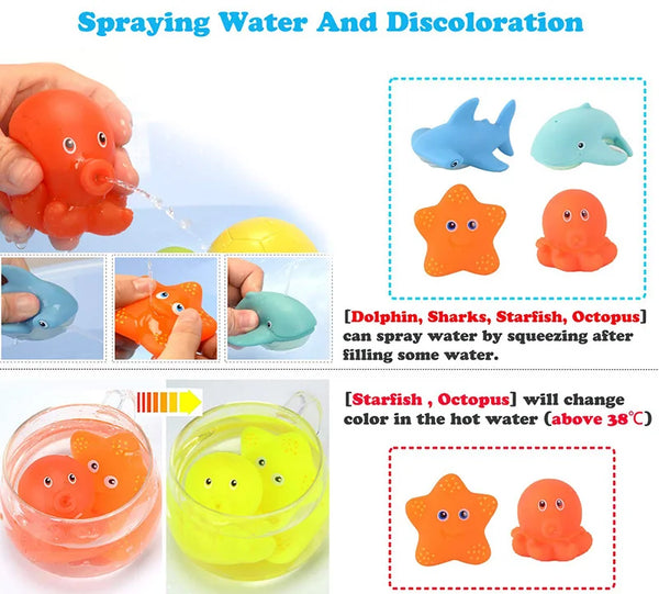 Bath Toy Set 6 Floating Animals + Net