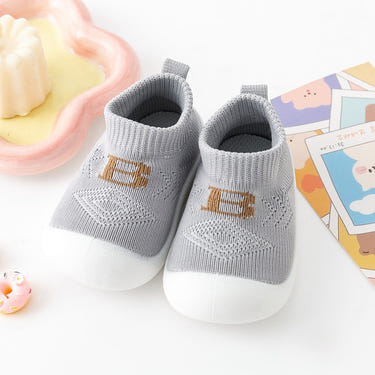 Gray Baby "B" Sock Shoes - Soft, comfortable footwear for infants, perfect for everyday wear.